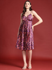 all about you Floral Print Accordion Pleated Ruched A-Line Dress