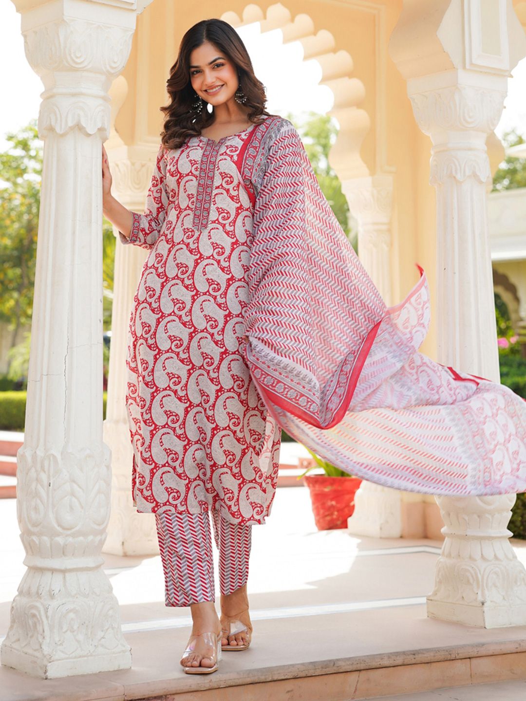 KALINI Women Paisley Printed Regular Kurta with Trousers & Dupatta