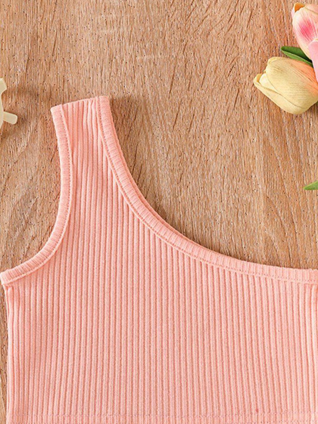 YK Girls Solid One Shoulder Sleeveless Crop Top