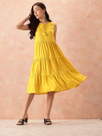 all about you Tie-Up Neck A-Line Tiered Midi Dress