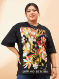 SASSAFRAS Curve Plus Size Graphic Printed Round Neck Cotton Relaxed Fit T-shirt