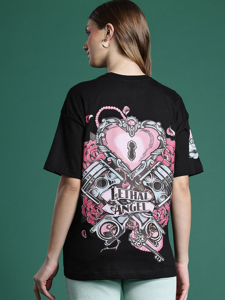 DressBerry Women Pure Cotton Graphic Drop-Shoulder Sleeves T-shirt