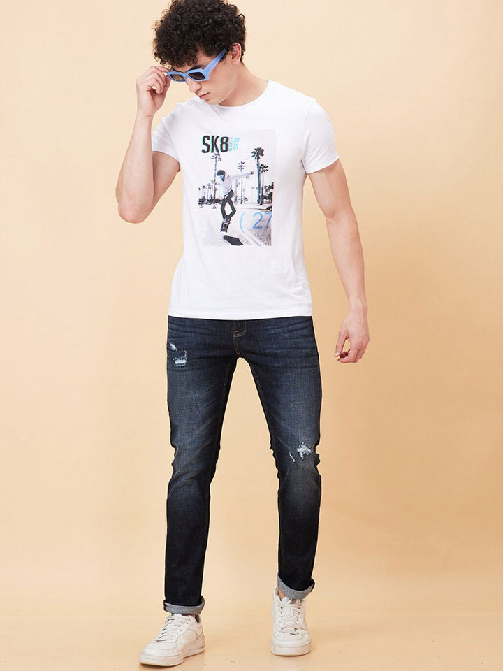 Being Human Men Slim Straight Fit Mildly Distressed Light Fade Stretchable Jeans