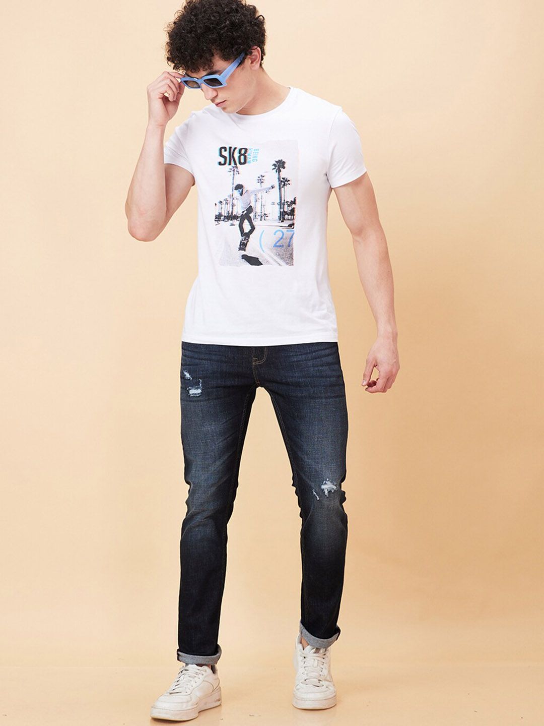 Being Human Men Slim Straight Fit Mildly Distressed Light Fade Stretchable Jeans