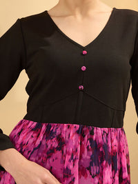 Antheaa Floral Colourblocked Chiffon Balloon Dress