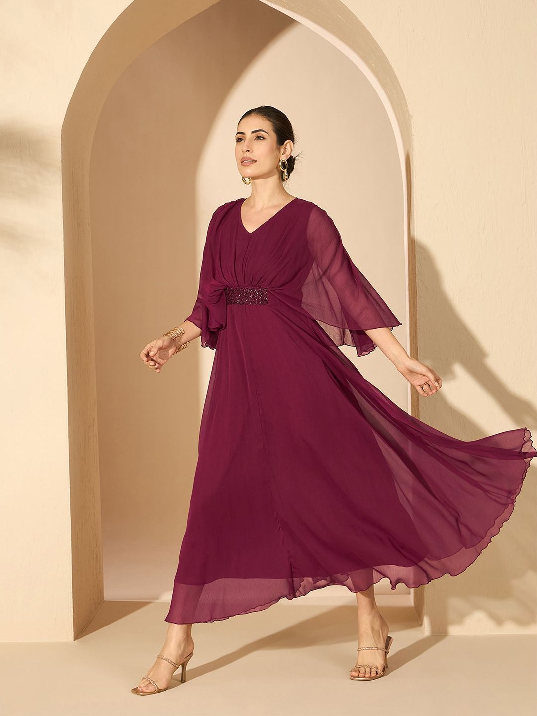 Antheaa Women Embellished Flared Sleeve Fit and Flare Dress