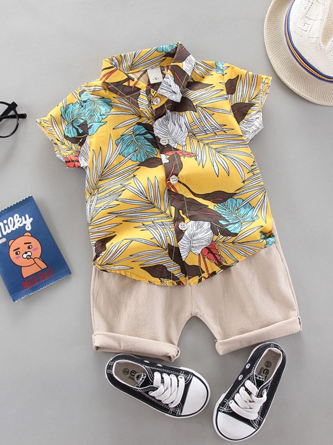 YK Boys Printed Shirt With Shorts Clothing Set