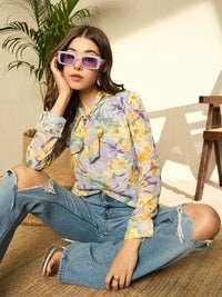 Berrylush Women Floral Printed Tie-Up Neck Top