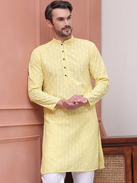 Jompers Floral Embroidered Mandarin Collar Chikankari Pure Cotton Straight Kurta