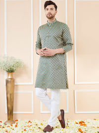 See Designs Ethnic Motifs Woven Design Mandarin Collar Regular Pure Silk Straight Kurta