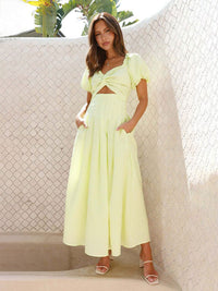 all about you Puff Sleeve Fit & Flare Maxi Dress
