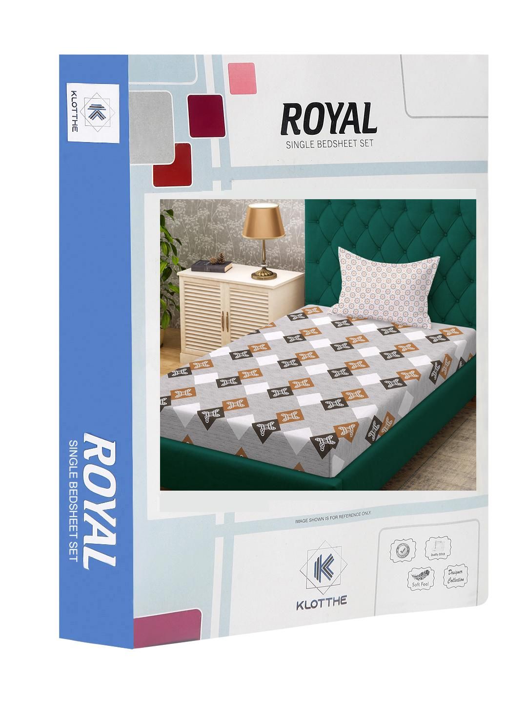 KLOTTHE Grey Geometric Cotton Single Bedsheets