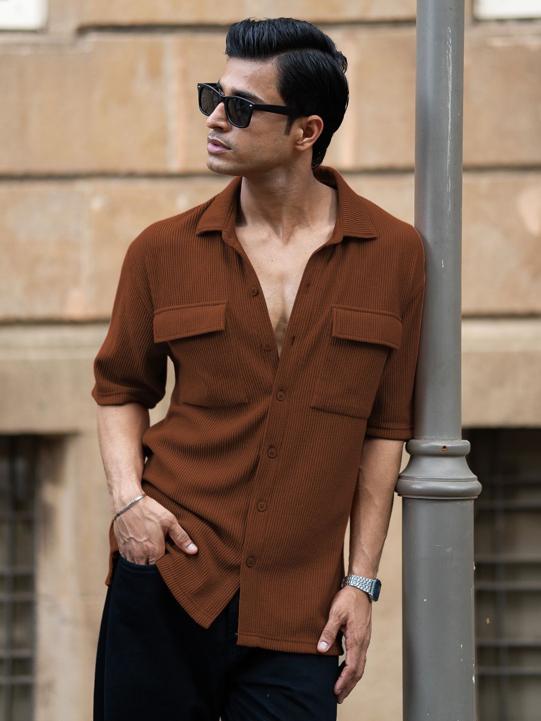 Powerlook Textured Long Sleeves Pure Cotton Shirt