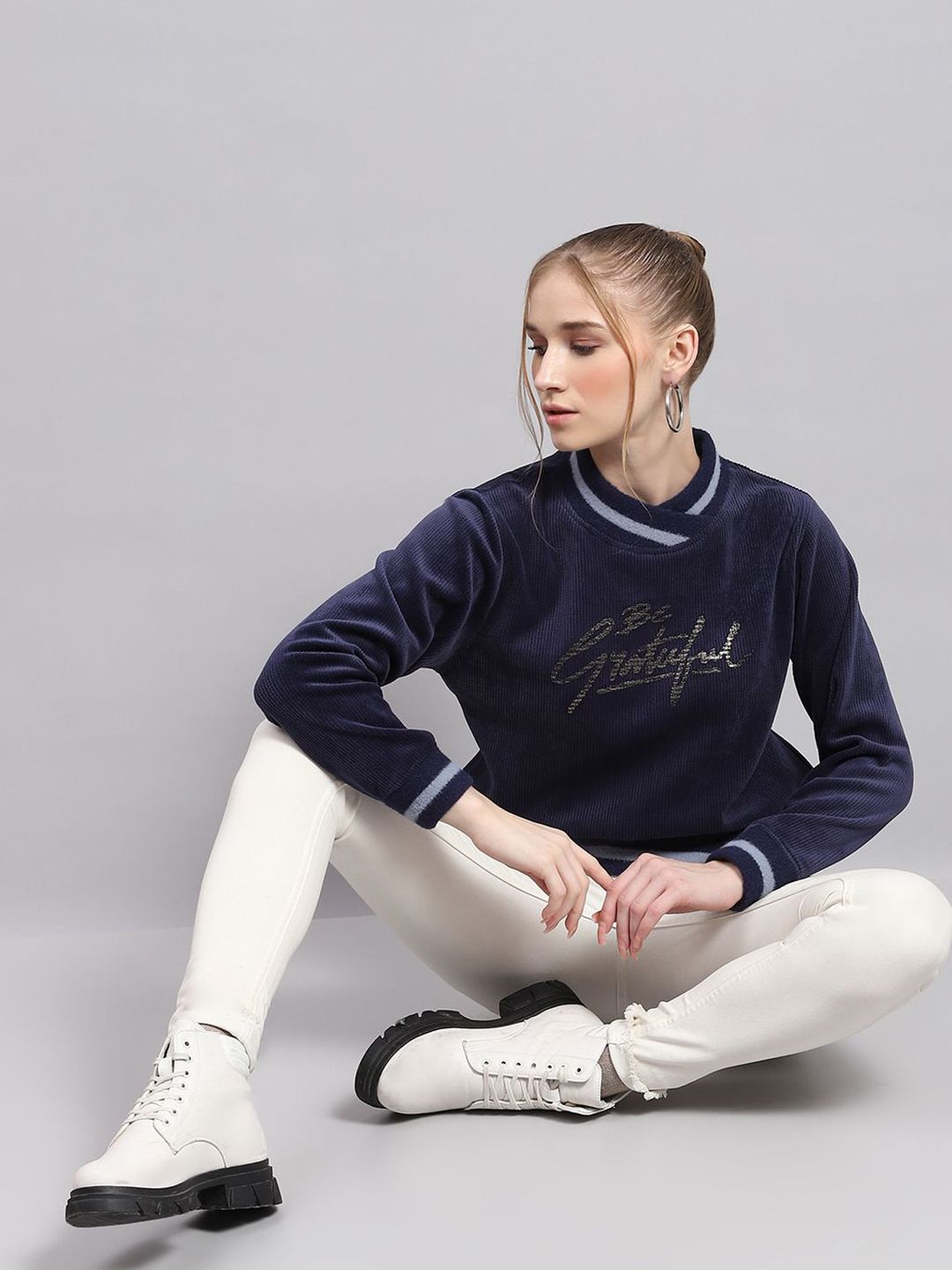 Wanita monte carlo dicetak sweatshirt pullover leher tinggi