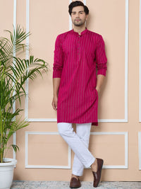See Designs Men Striped Mirror Work Kurta