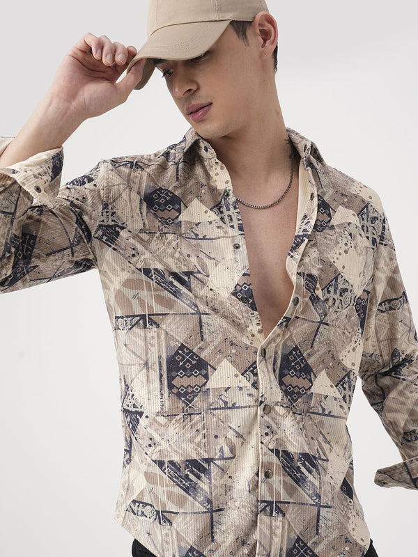 VASTRADO Men Classic Slim Fit Spread Collar Abstract Printed Cotton Casual Shirt