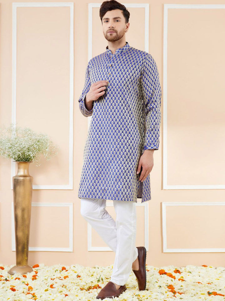 See Designs Ethnic Motifs Woven Design Mandarin Collar Silk Jacquard Straight Kurta
