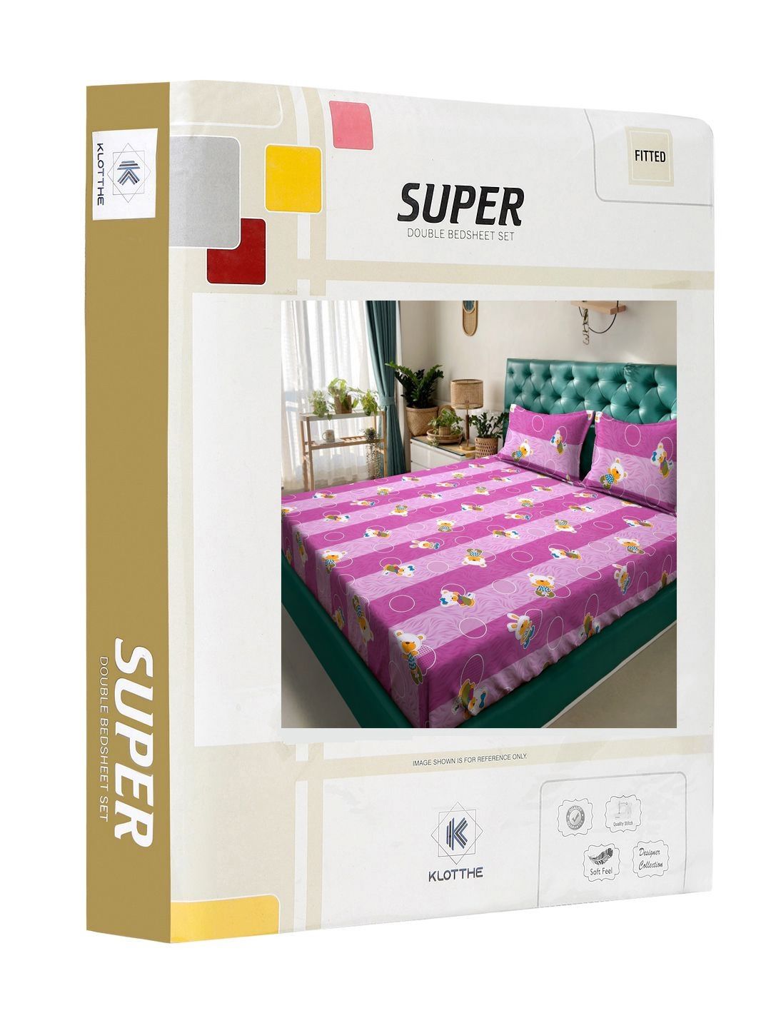 KLOTTHE Purple Conversational Pure Cotton 400 TC Fitted King Superfine Bedsheet with 2 Pillow Covers-250 x 225 cm