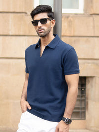 Powerlook Men Navy Structured Polo T-Shirt