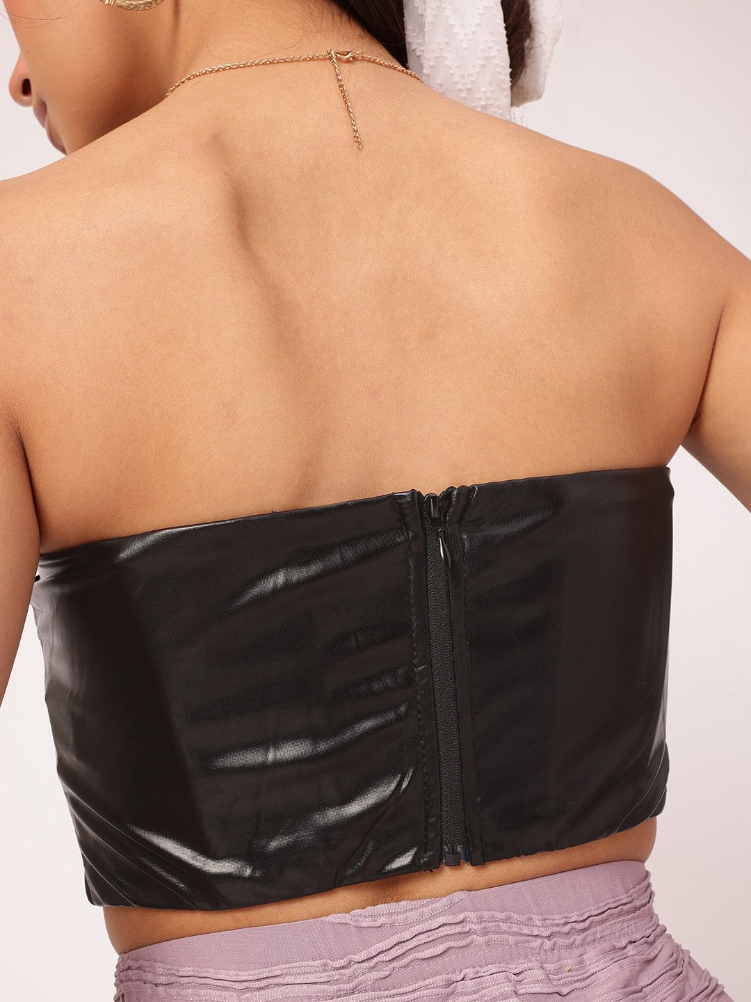 DressBerry Chic Sheen Faux Leather Corset Crop Top