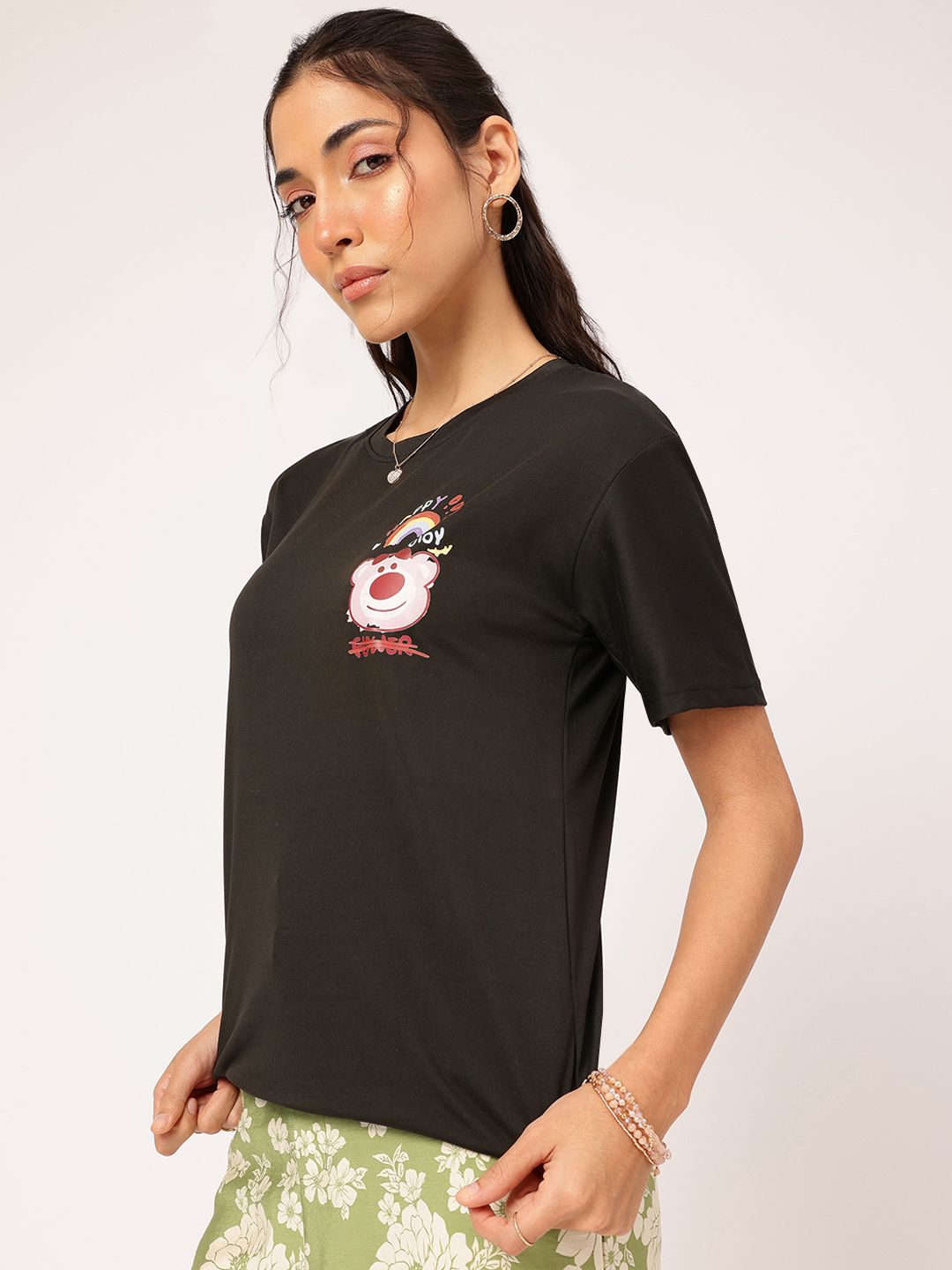 DressBerry Graphic Printed Back Round Neck T-shirt