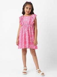 Nauti Nati  Girls' Textured Knit Ruffle Sleeves Floral Frock