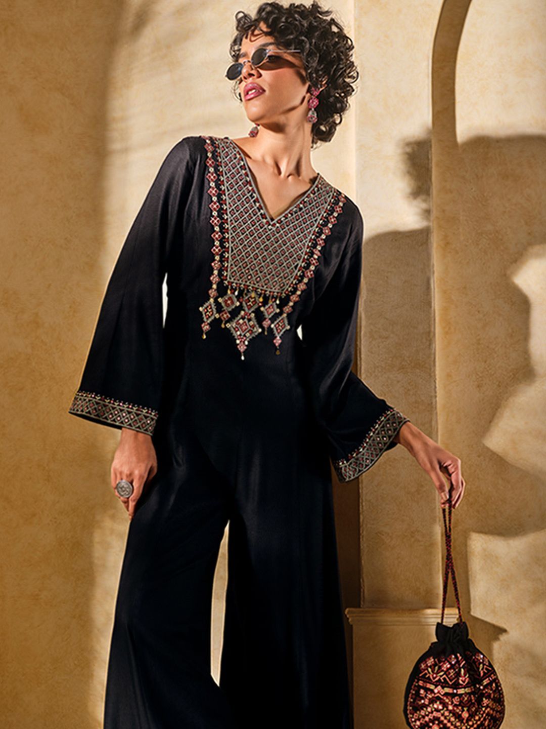 Global Desi Women Basic Jumpsuit with Embroidered