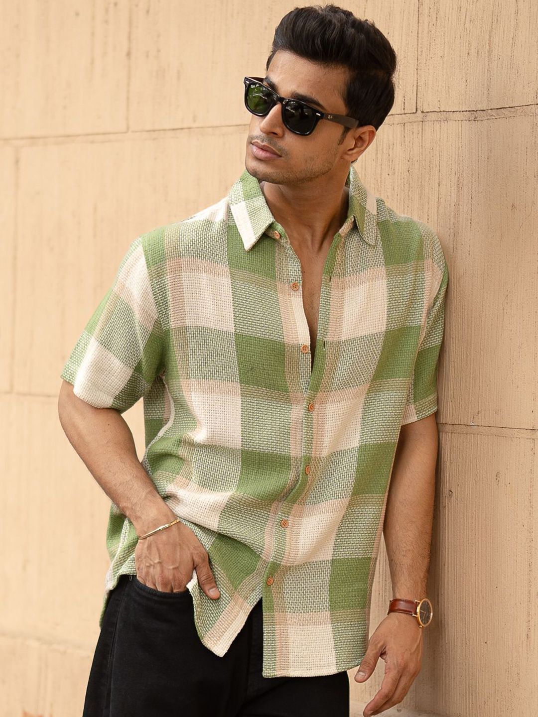 Powerlook Men Green Structured Checks Shirt