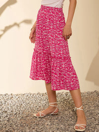Berrylush Floral Printed A-Line Midi Skirt