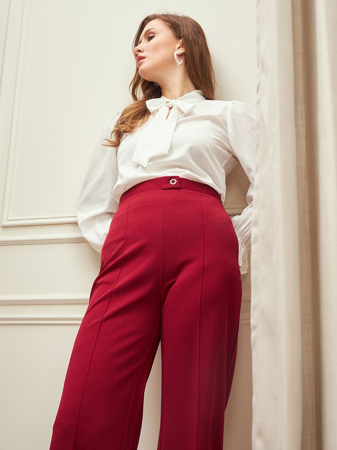 Berrylush Tie-Up Neck Bishop Sleeves Top