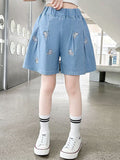YK Girls Graphic Printed Loose Fit Mid-Rise Denim Shorts