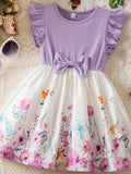 YK Girls Flutter Sleeve Fit & Flare Dress