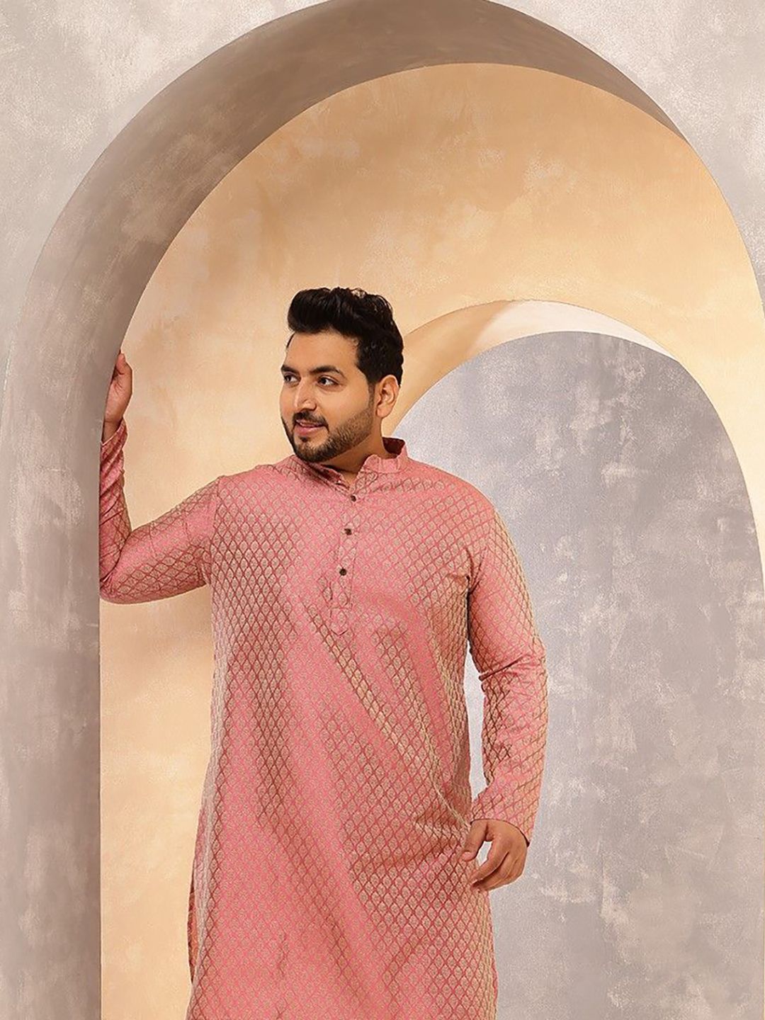 SOJANYA PLUS Men Ethnic Motifs Printed Festive Silk Straight Kurtas