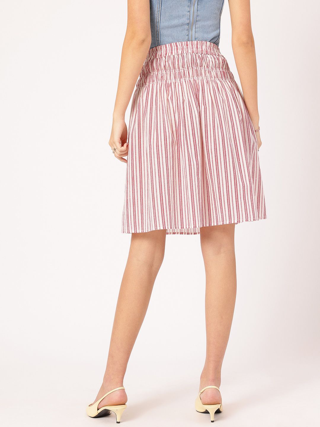 DressBerry Flair Suite Smocked Striped Flared Skirt