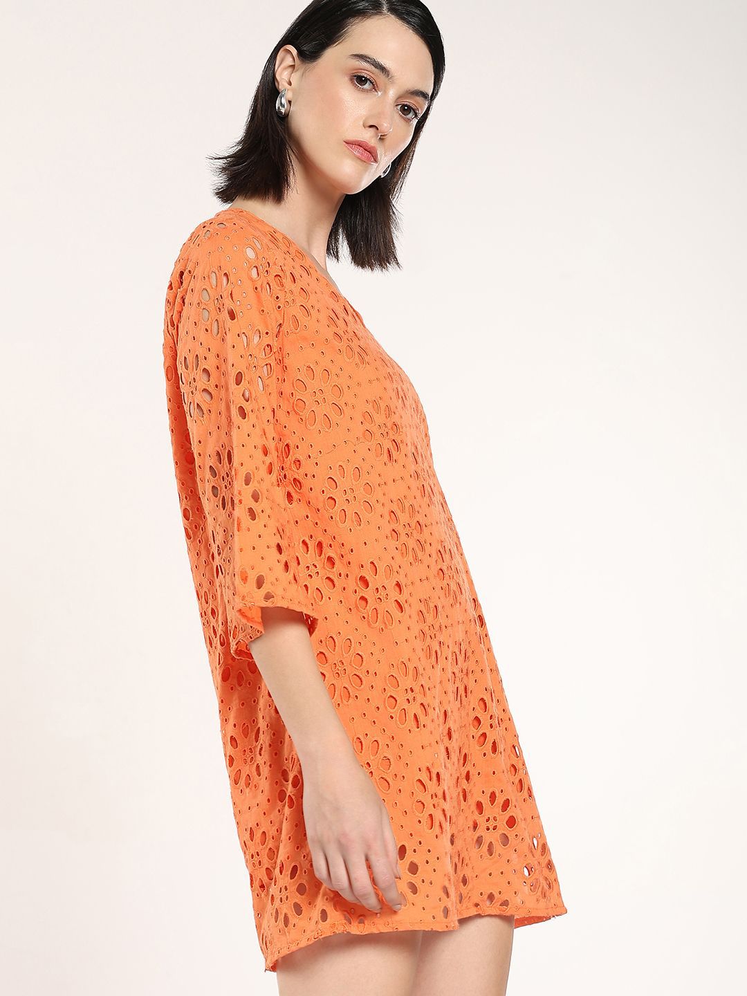 RAREISM V-Neck Schiffli A-Line Dress