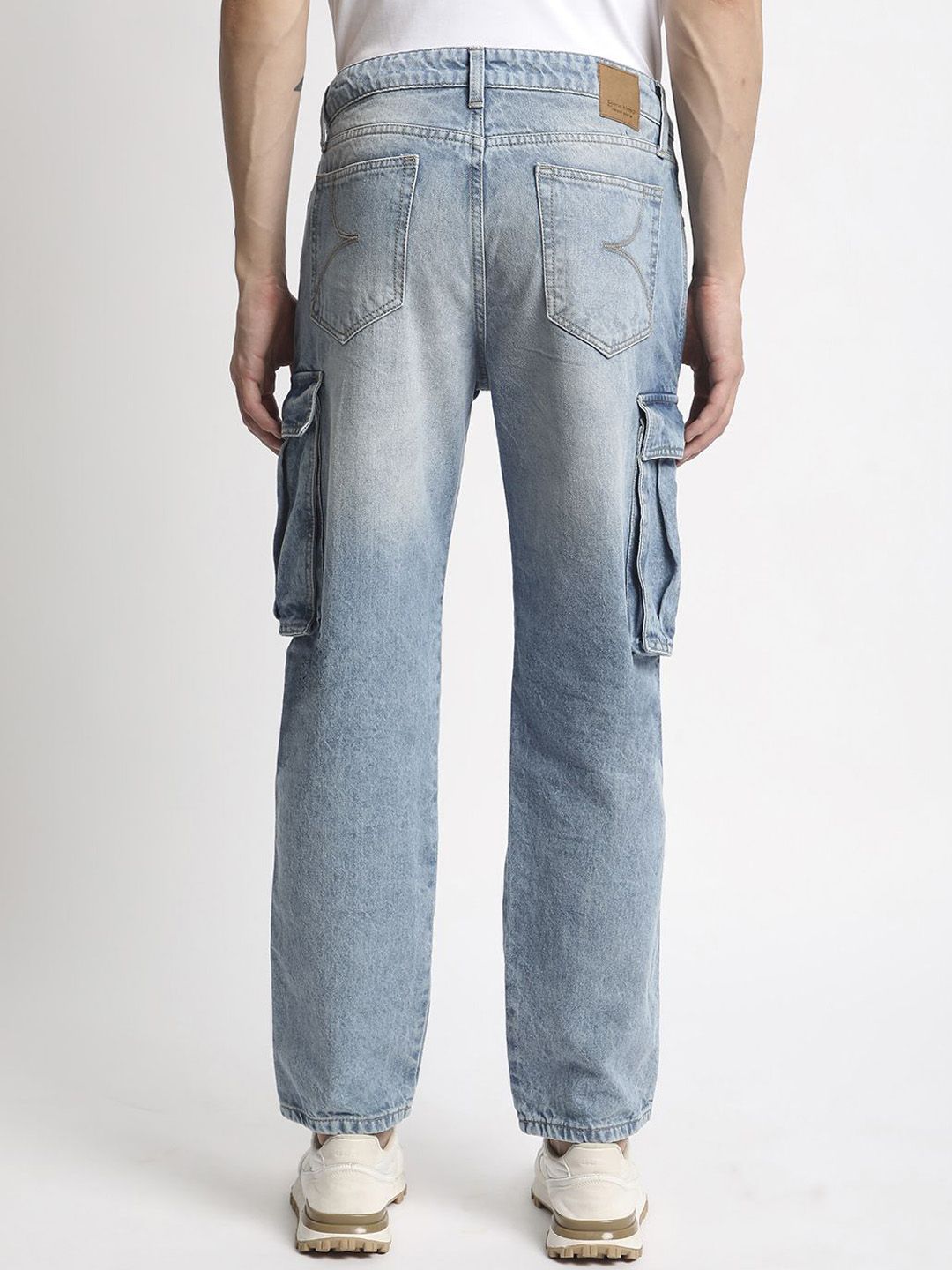 Bene Kleed Men Classic Relaxed Fit Light Fade Pure Cotton Cargo Jeans