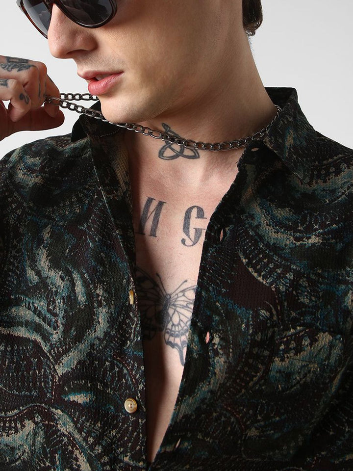 VASTRADO Men Classic Slim Fit Floral Opaque Printed Casual Shirt