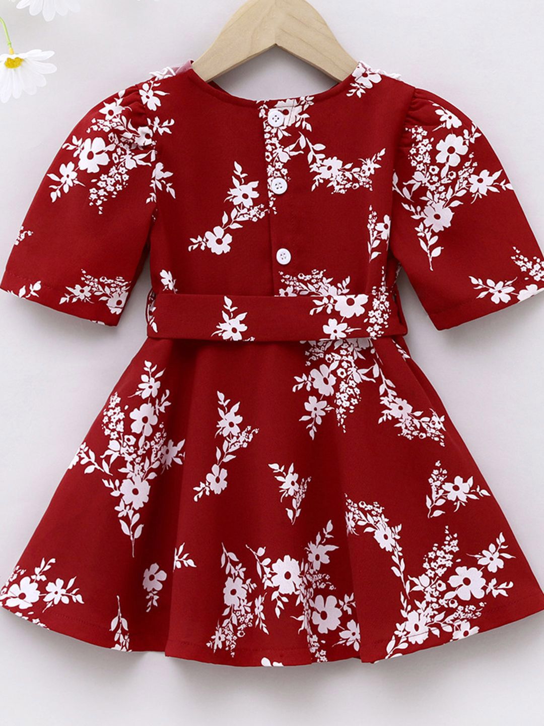 YK Girls Floral Printed Peter Pan Collar Tie-Ups Detail Dress