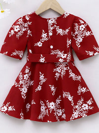 YK Girls Floral Printed Peter Pan Collar Tie-Ups Detail Dress