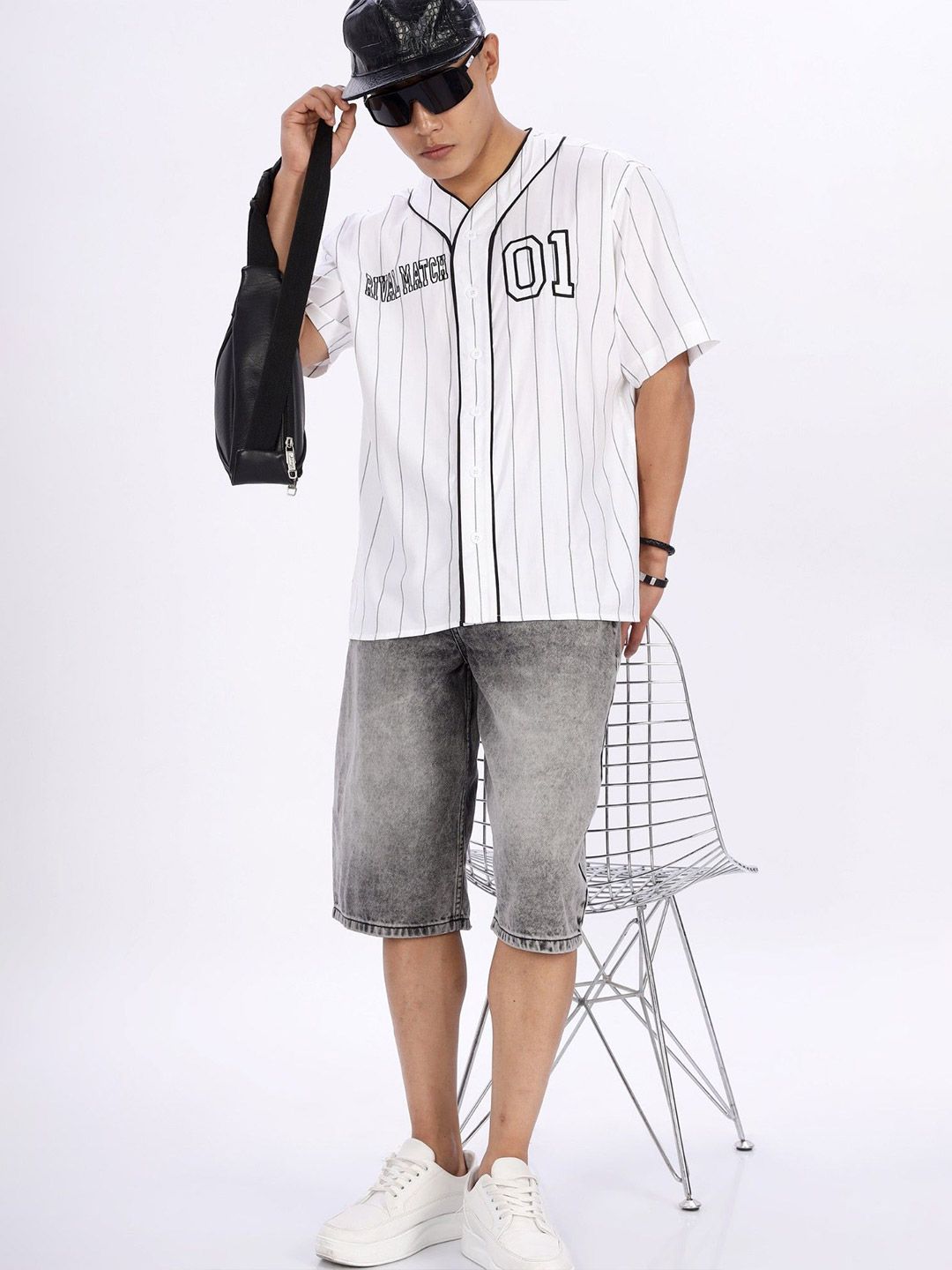 Eszett Baseball Striped Cuban Collar Cotton Shirt