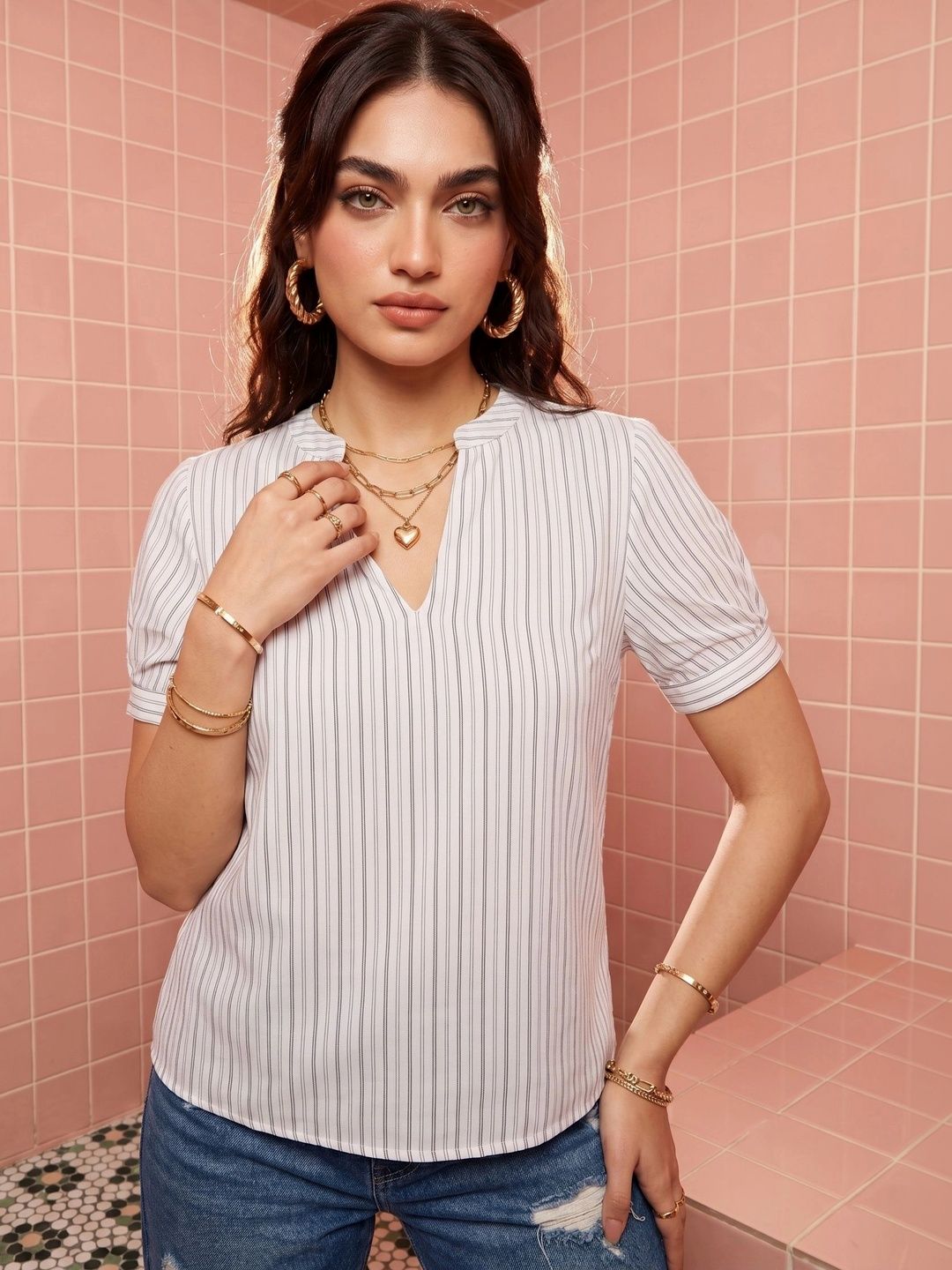 Mamicha Striped Puff Sleeve Top