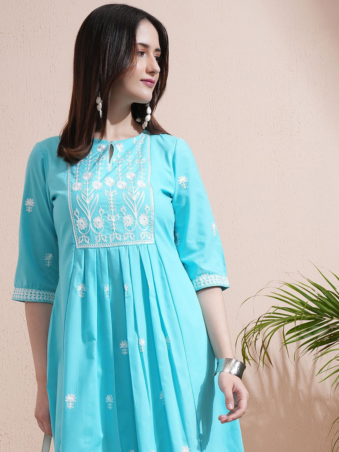 Vishudh Floral Embroidered Cotton A Line Kurta