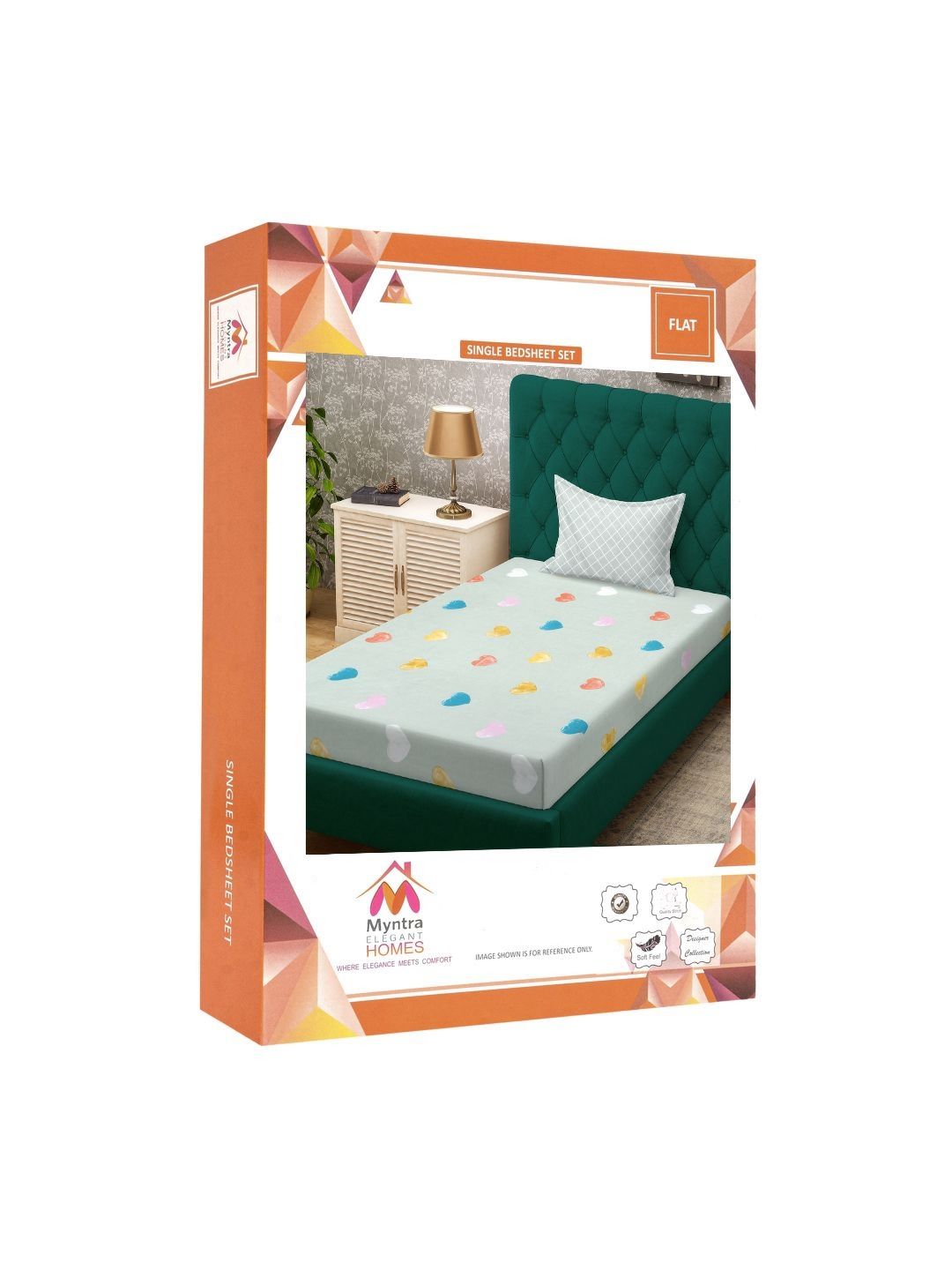 Myntra Elegant Homes Hijau & Biru Geometric 300 TC Set Cadar Katil Single-2.25m X 1.50m