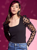 Berrylush Women Puff Sleeve Square Neck Top