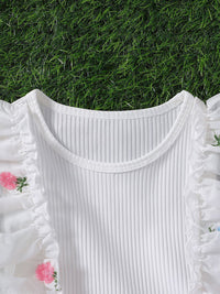 YK Girl Floral Print Flutter Sleeve Fit & Flare Dress