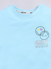 Happy Faces Girls Conversational Printed Pure Cotton Longline T-shirt