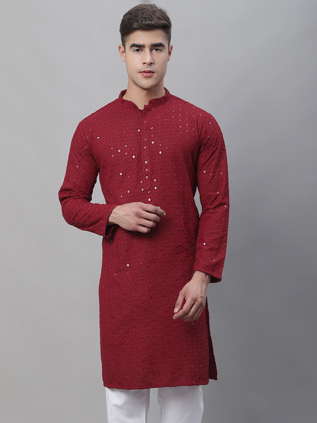 SOJANYA Ethnic Motifs Embroidered Sequinned Pure Cotton Kurta