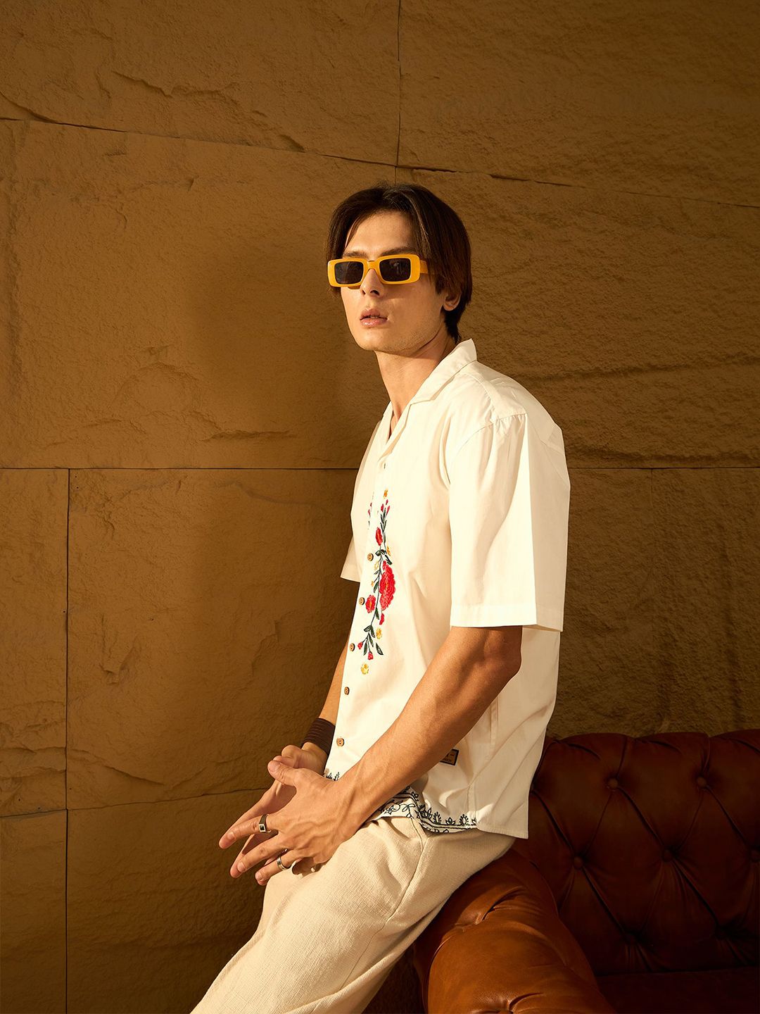 DENNISON Floral Embroidery Oversized Casual Shirt