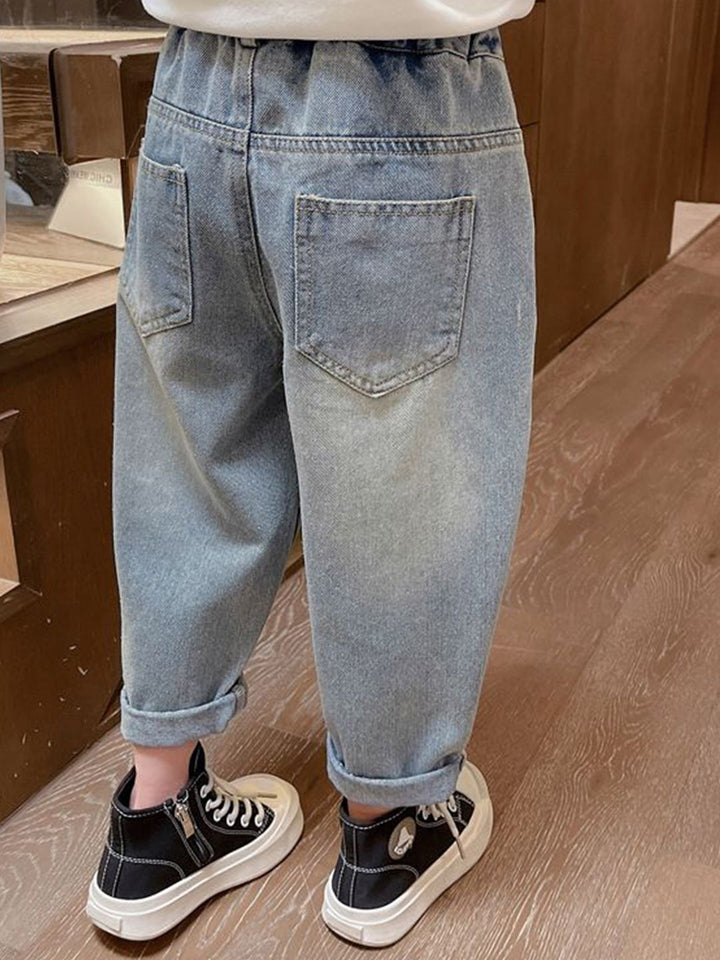 YK Girls Comfort Relaxed Fit High-Rise Light Fade Embellished Stretchable Jeans