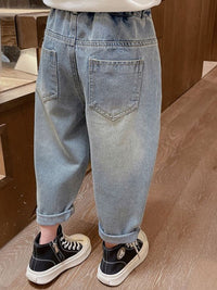 YK Girls Comfort Relaxed Fit High-Rise Light Fade Embellished Stretchable Jeans